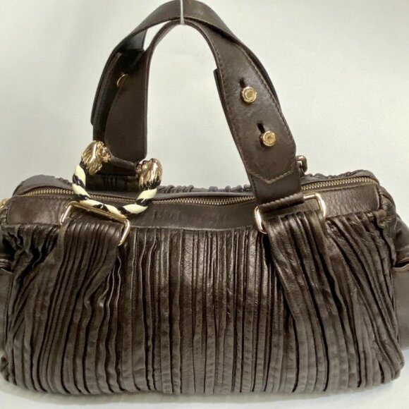 Bvlgari Bronzed Lambskin Leather Plisse Leoni Handbag - Picture 7 of 16